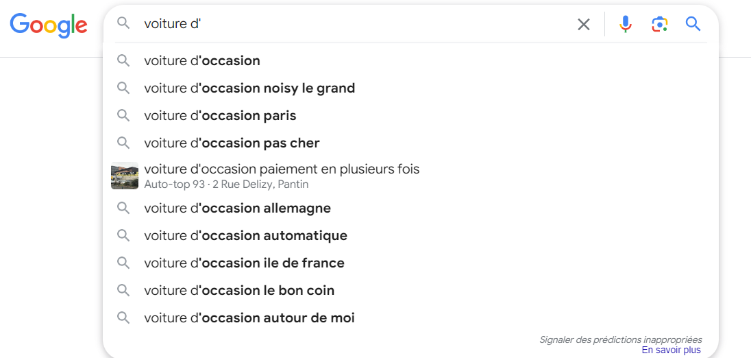 Suggestions automatiques de Google